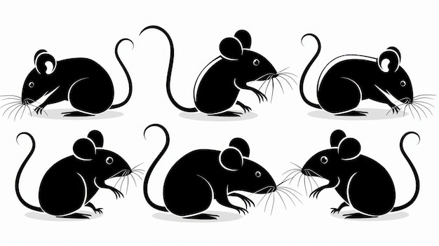 Photo set of sleek mouse and rat silhouettes elegantly designed against a clean white background