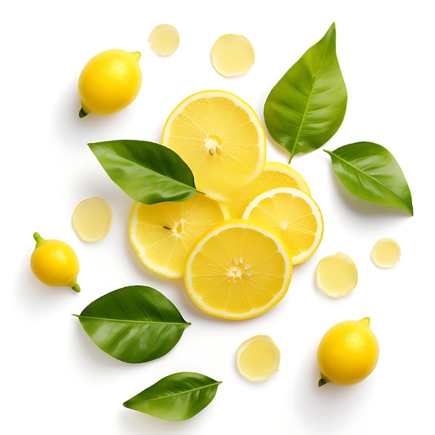 A set of sliced lemon isolated on white background Top view