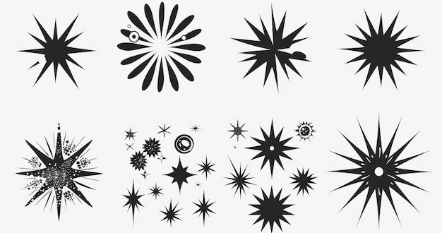 Photo a set of sparkles stars sign symbols a cute shape collection a decorative element for christmas black color on white background simple shape design