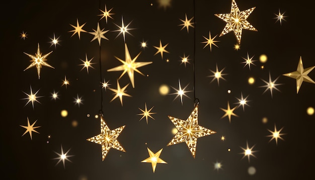 Photo set of sparkling stars on transparent background glow effect christmas concept festive lights