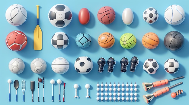 Set of sport balls and object equipment for exercise