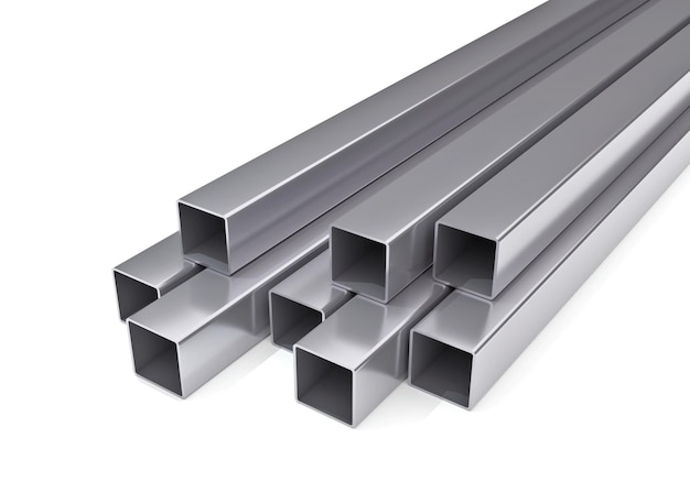 set of square pipes metal steel product Steel galvanized and stainless 3D rendering