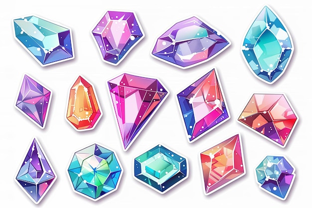 a set of stickers of different colored gems on a white background