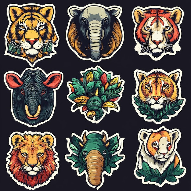 a set of stickers with a tiger on the back and the tiger on the right