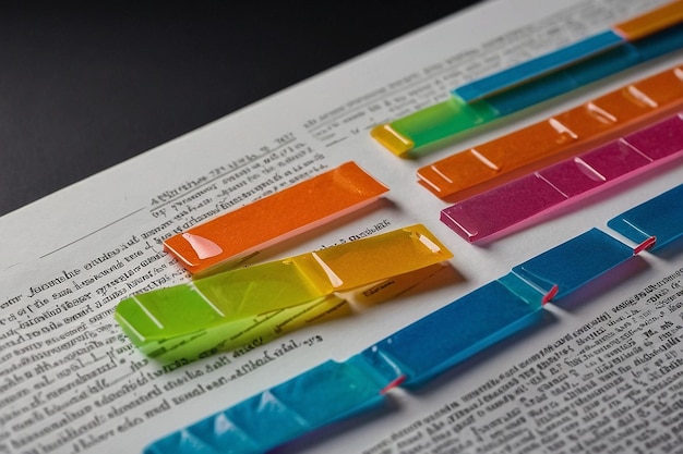 Photo a set of sticky tabs in a textbook