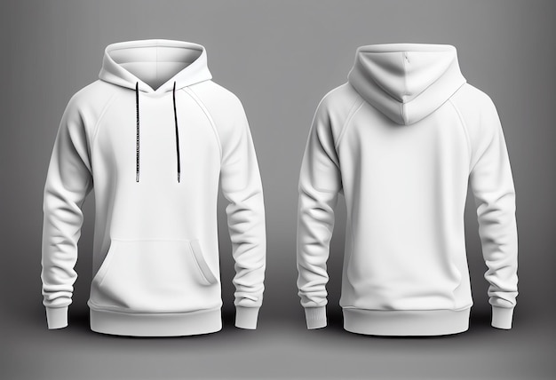 Set of stylish hoodie sweater on white background front and back view Space for design Muff or kangaroo pocket Generative Ai Template mockup for your design