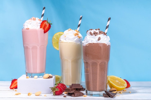 Set of summer refreshing milkshakes