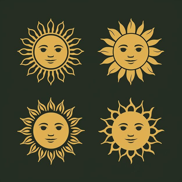 a set of sun faces with a black background