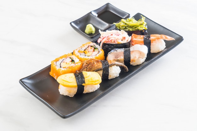 Set of sushi and maki roll