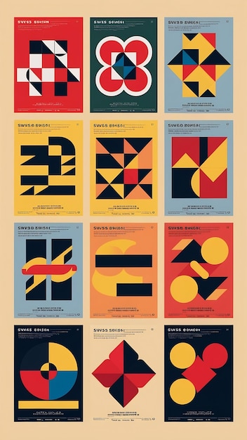 Set of Swiss Design Posters Square Geometric Shapes Pattern Vector Design