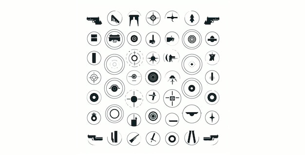 Photo set of symbols icons combining bullets lines and circles simple