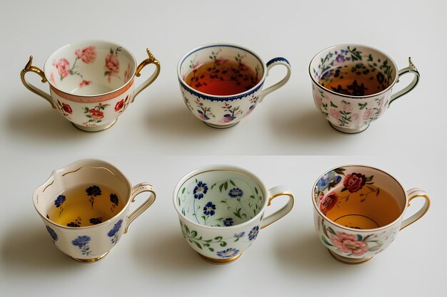 Photo a set of tea cups with a face on the bottom