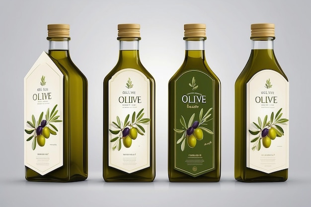 Photo set of templates packaging for olive oil bottles