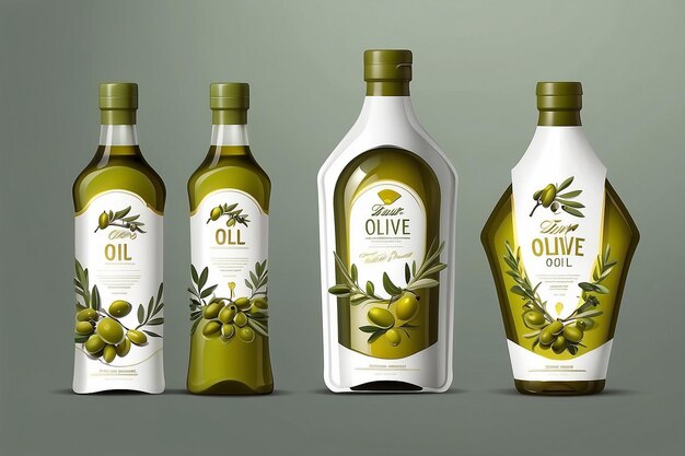 Photo set of templates packaging for olive oil bottles