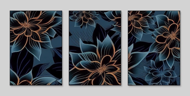 A set of three abstract background wall decoration painting abstract art Flowers and plants