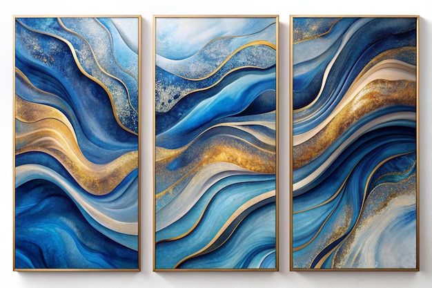 A set of three abstract wall art panels featuring