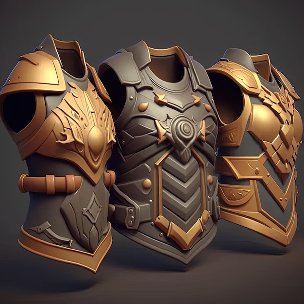 Photo a set of three armor pieces on a dark background