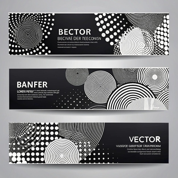 a set of three banners with circles and circles on them