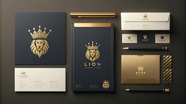 Photo a set of three business cards including a lion and a lion