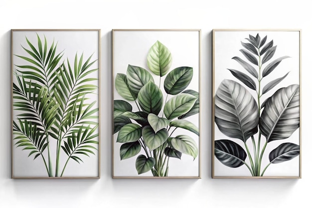 A set of three canvases with foliage in black and white