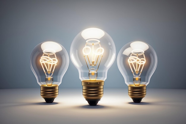 Set of three light bulb represent effective business idea concept