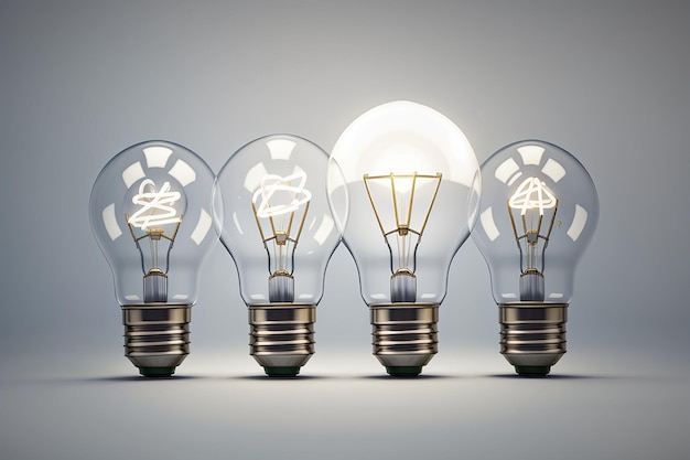 Set of three light bulb represent effective business idea concept