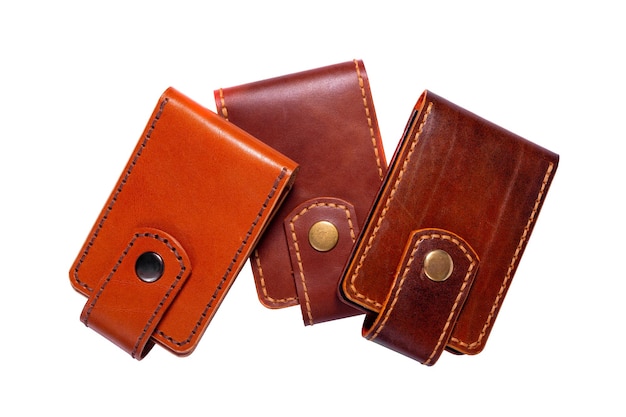 Set of three luxury craft business card holder cases made of leather