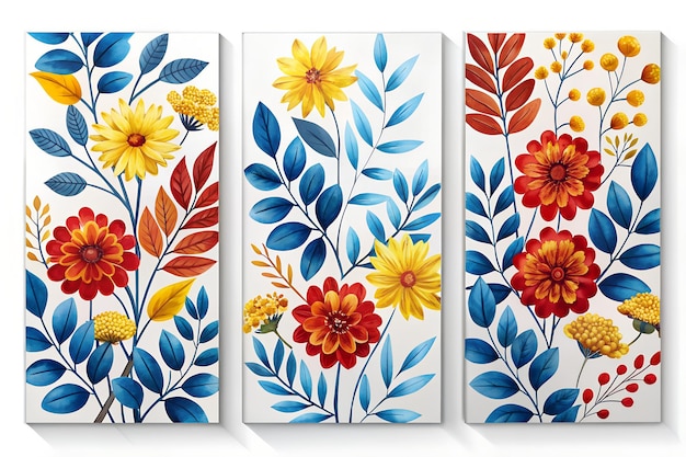 A set of three vibrant wall art panels