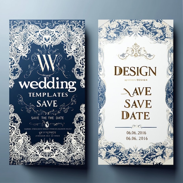 A set of three wedding invitations