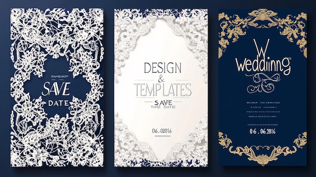 A set of three wedding invitations