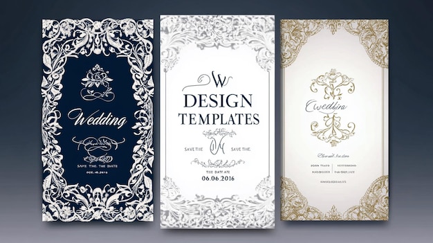 A set of three wedding invitations