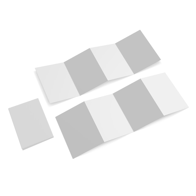 A set of three white paper squares with a grey background.