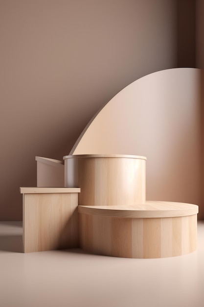 A set of three wooden podiums with a rounded top.