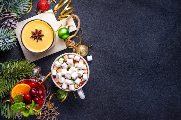 Set of traditional Christmas winter drinks