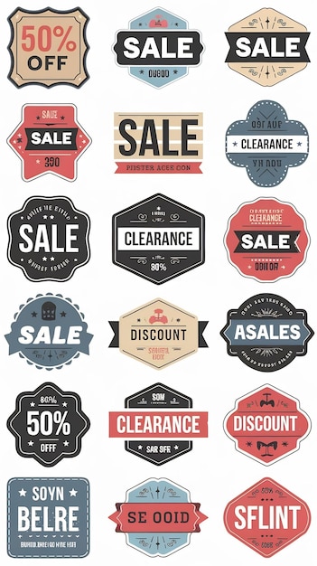 Photo set of trendy colorful sale promo stickers vector design collection of hipster badges