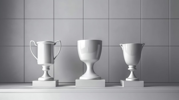 Set of trophies on a white backgroundgenerative ai