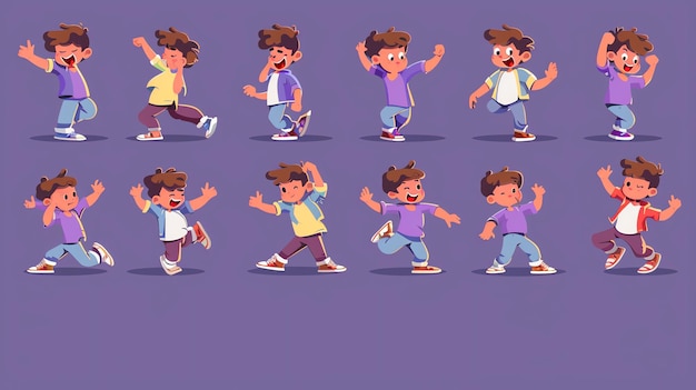 Photo a set of twelve cartoon boys in various poses perfect for animation