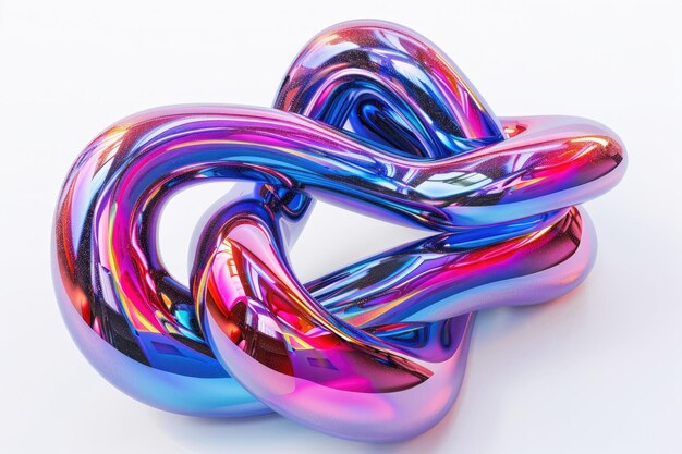 Set of Twisted 3D Chrome Neon Fluid Form Shapes