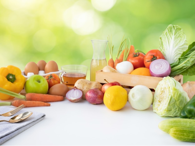 Set of variety of vegetables with white copy space