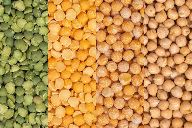 Set of various beans: peas. Legumes background.