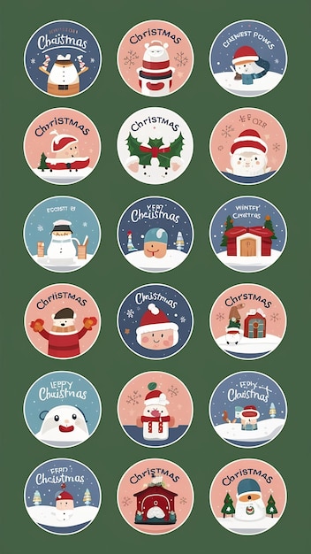 Photo set of various christmas vector highlight stories covers with cute winter cozy elements