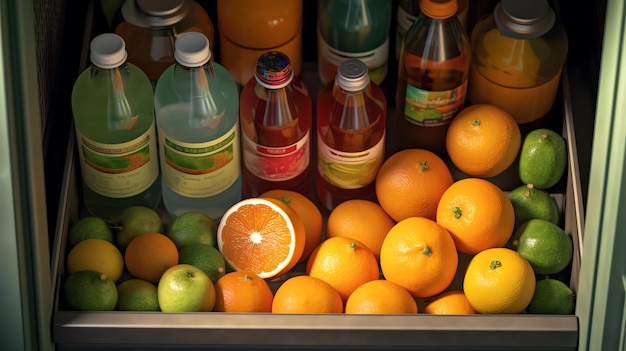 A set of various citrus fruits inside a refrigerator wallpaper