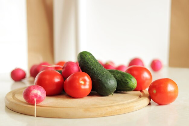 Set of various fresh ingredients for making salad Healthy food concept Closeup