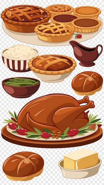 Photo set of various objects for thanksgiving day isolated on transparent background