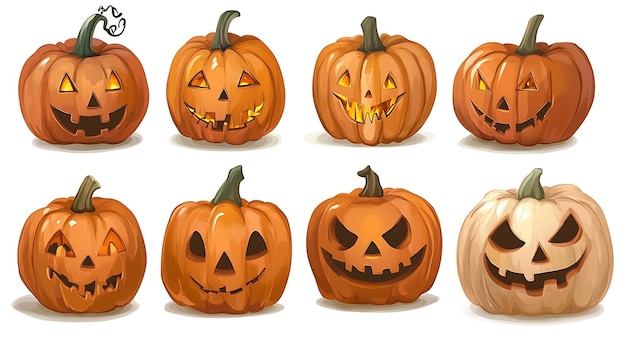 Photo set vector illustration of halloween theme pumpkin isolated on white background