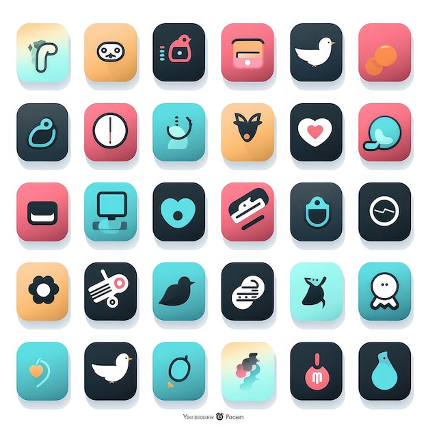 Photo set of vibrant colorful round app icons on a dark graphic resources background