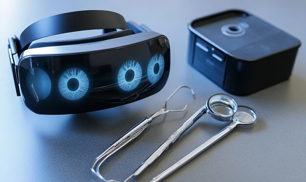 set of virtual reality goggles used for eye checkup