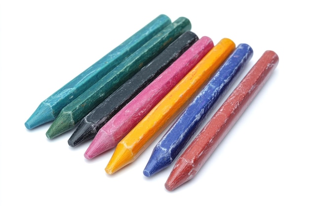 Photo set wax pastel new colorful crayons isolated on white top view