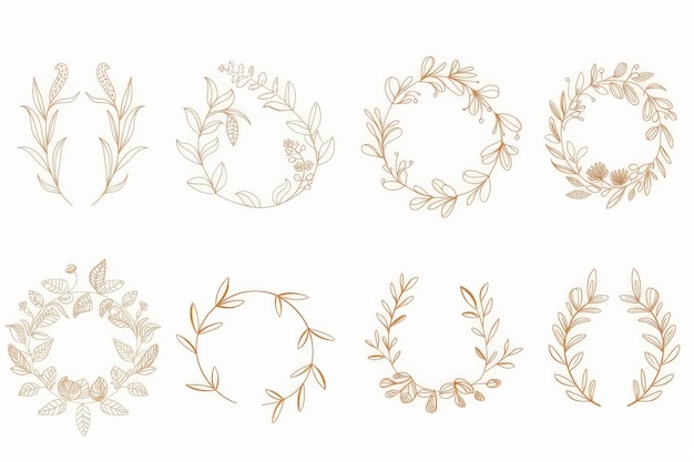 Photo set of wedding monogram logo design with floral line art icon vector illustration on white background