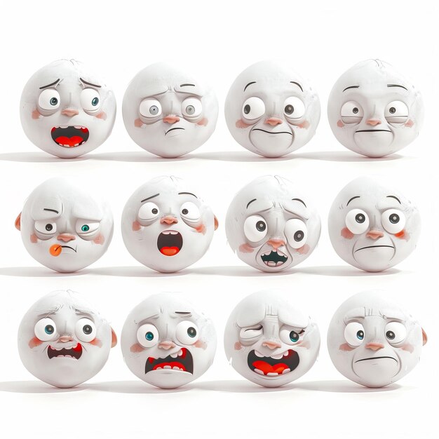 A set of white balls with different expressions